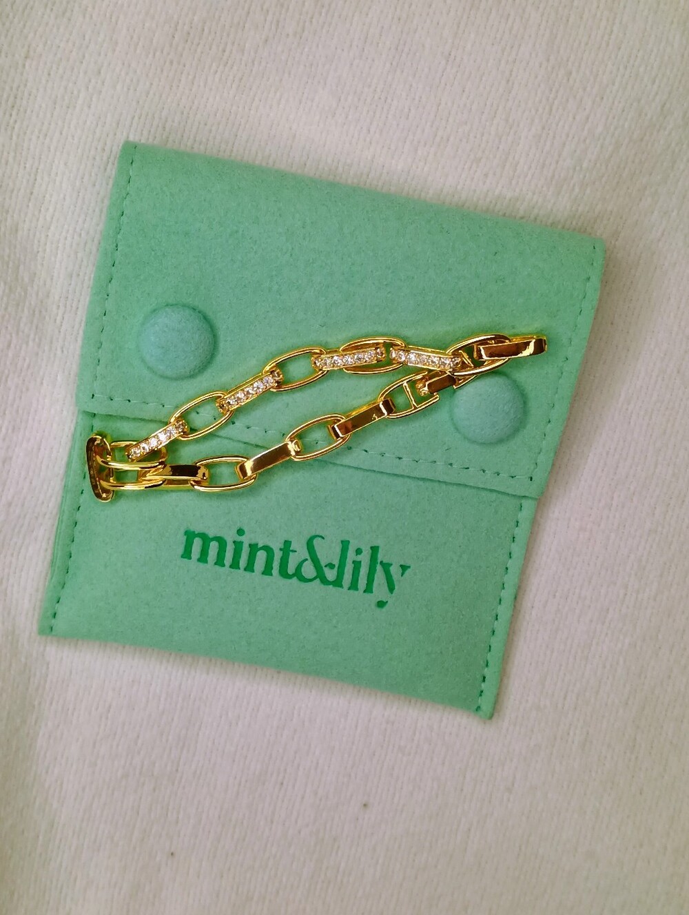 Mint & Lily Paperclip Pave Link Bracelet 18k Gold Plated CZ With Gift Pouch
